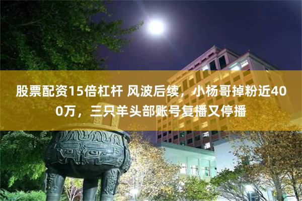 股票配资15倍杠杆 风波后续，小杨哥掉粉近400万，三只羊头部账号复播又停播